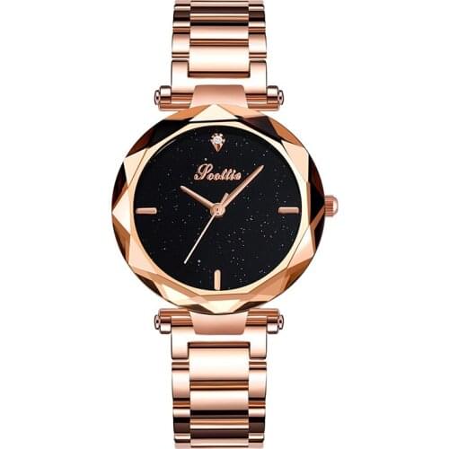 Luxury Women Watches Lady Stainless Steel Dress Women Wristwatch Rose Gold Japan Quartz Starry Sky Dial Gift Clock Dropshipping