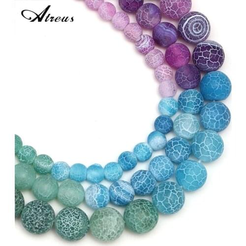 Colorful Matte Frost Cracked Fire Dragon Vein Onyx Agates Beads Charms 6/8/10mm Round Natural Stone Beads For Jewelry Making15"