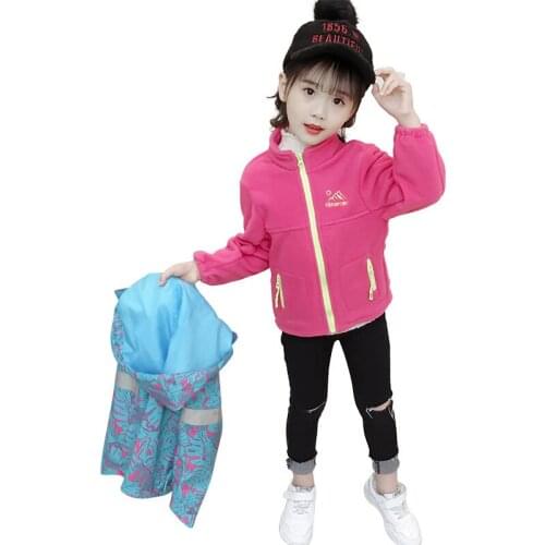 Childrens clothing girls coat autumn and winter plus velvet childrens jacket three-in-one detachable big childrens shirt
