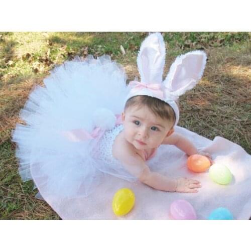 Baby White Rabbit Ester Tutu Dress Girls Feather Dress with Pink Ribbon Bow and Hairbow Children Party Cartoon Costume Dresses