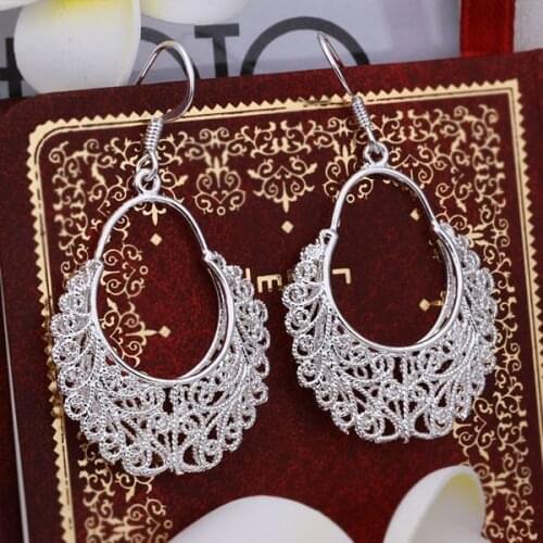 E328 Hot selling luxury Pretty Silver Plated Earrings For Women Wholesale Free Shipping Charm Christmas Gifts Fashion Jewelry