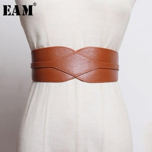 [EAM] Pu Leather Multicolor Asymmetrical Black Wide Long Belt Personality Women New Fashion Tide All-match Spring 2021 1N851