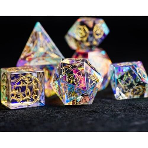 Fantasy Crystal Starry Sky personalized Dice D20 D12 D8 D6 D4 Magic Matrix Symbol Engrave Dice For COC DND RPG Table Game Custom