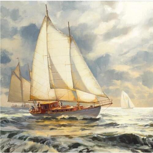 Ahead of the Storm sailboat canvas wall art Oil painting Abstract Seascapes artwork for office bathroom Hand Painted home decor