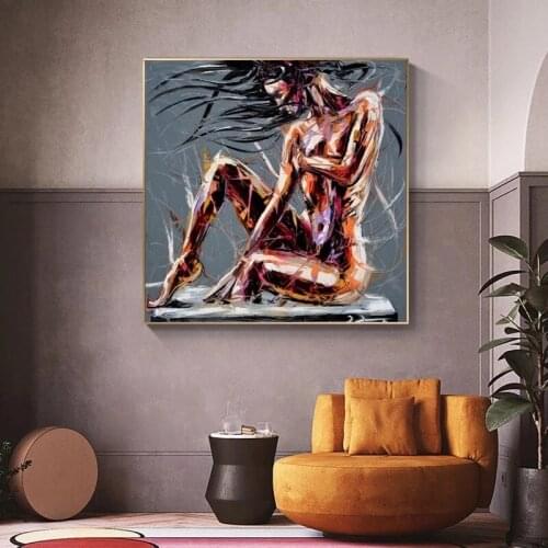 Knife Painting Printed on Canvas Abstract Cool Girl Figure Picture Canvas Poster Pictures for Living Room Home Decor Cuadros