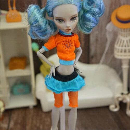 Orange Blue Short Crop Top Skirt For Monster High Dolls Fashion Doll Clothes Set for Bratz Doll Outfits Accessories Kid DIY Toy
