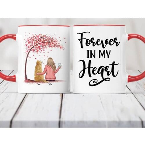 Colorful Personalized Mug Girl and Dogs with Drink Pink Heart Tree Coffee Mugs Cup Pet Gift Custom Made RR2051
