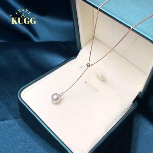 KUGG PEARL 18K Rose Gold Necklace Natural Akoya Pearl Jewelry Women Engagement Necklace Birthday Gift Fashion Y Letter Design