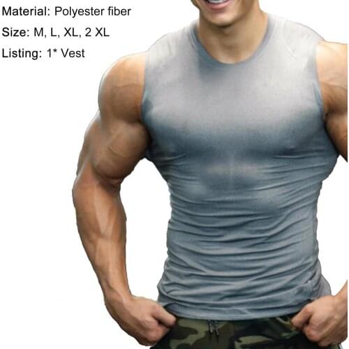Summer Men Tops Casual Sleeveless Quick-drying Super Tight Vest Polyester Fiber Muscle Sports Fitness Tank Top 2021