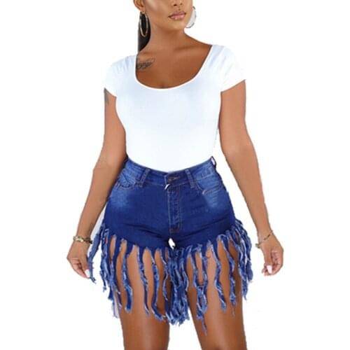 Summer Women Sexy Denim Tassel Shorts High Waist Jeans Shorts