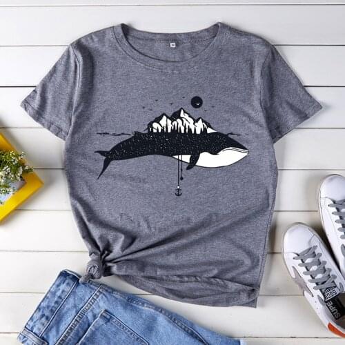 Summer Cotton Women T Shirt Funny Whale O-Neck Short Sleeve Fashion Woman TShirts Casual Ladies Tee Tops Plus Size 4XL 5XL