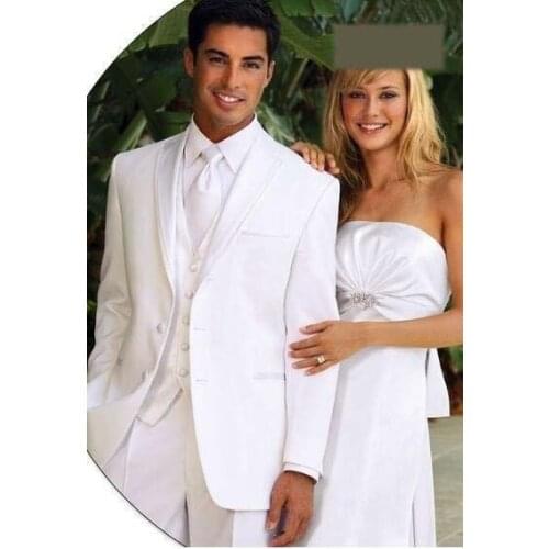Hot New Design White Shawl Lapel Groom Tuxedos Groomsmen Suit Men Wedding Suits Bridegroom Suit (Jacket+Pants+Vest+Tie)