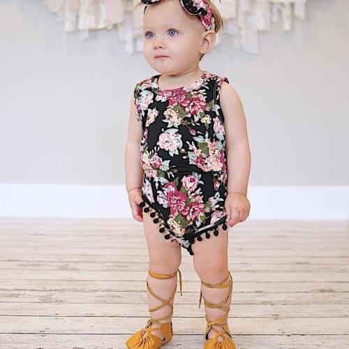 0-24M Babies lovely Floral Bodysuit Toddler Baby Girls Sleeveless Bodysuits One-pieces Sunsuit Headband 2Pcs Outfits Clothes