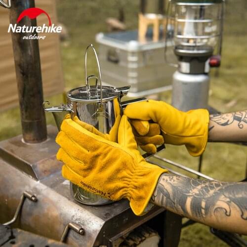 Naturehike Camping Work Gloves Leather Heat Insulation Wear Resistant Gloves Ultralight 178g Protection Hand Cutting Firewood
