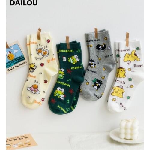 New Cartoon Women Socks Cute Animal Frog Dog Crow Poached Egg Pattern Short Socks Trend Happy Funny Stylish Cotton Socks Men