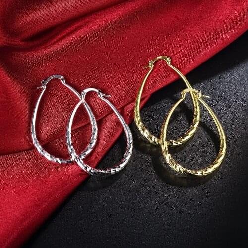 New fine 925 Sterling Silver oval Rope 4.4cm earrings high quality 18K gold plated earrings Fashion Jewelry party Christmas Gift