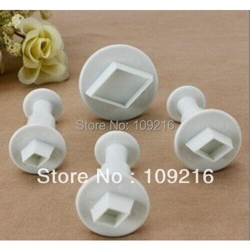 Wholesale!!! 4pcs/set Rhombus Food Grade Plastic Cake Biscuit Cookies Decorating Fondant Spring Plunger Cutter Tools