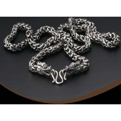 BOCAI New S925 sterling silver man necklace classic vintage Thai silver stylish domineering double dragon head necklace for man