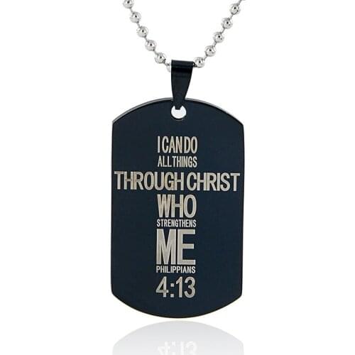 New Style Top Quality Bible text Cross Pendant Necklace Black Gun Dog Tag Stainless Steel Necklace XL-934