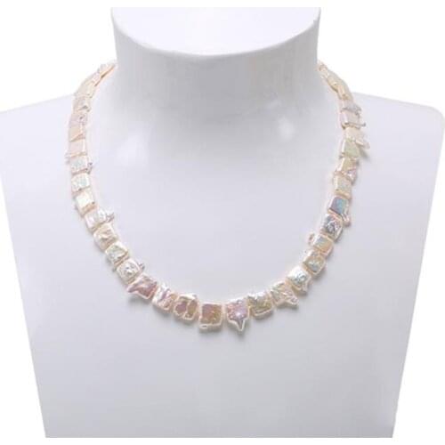 Classic White Baroque Freshwater Cultured Biwa Pearl Necklace Wedding Jewelry For Women AAA 18.5"