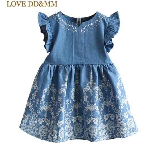 LOVE DD&MM Girls Clothing Dresses 2021 Summer New Girl Fashion Cowboy Embroidered Pure Color Dress