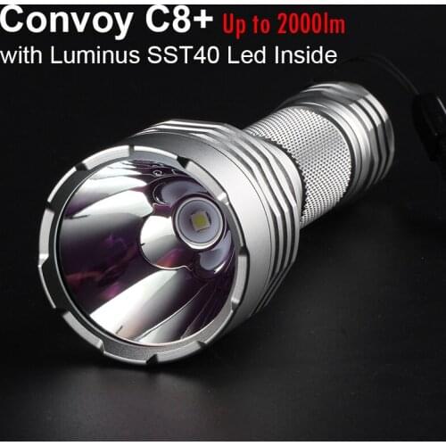Silver Flashlight Convoy C8 Plus with Luminus SST40 Led Linterna 18650 Flash Torch Light 2000lm Camping Fishing Bicycle Lamp