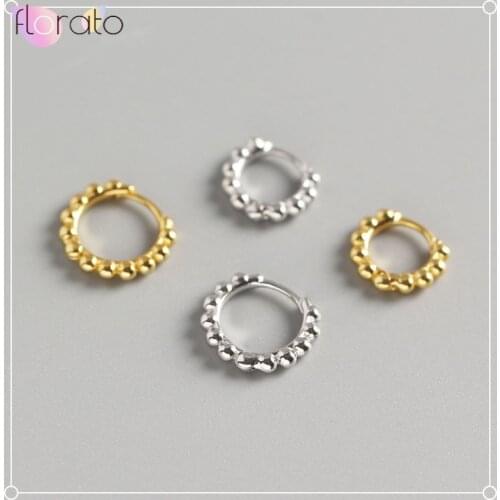 925 Sterling Silver Classic Small Round Beads Gold Hoop Earrings Punk Simple Circle Earring Women Jewelry Earrings Ear Clip Q30