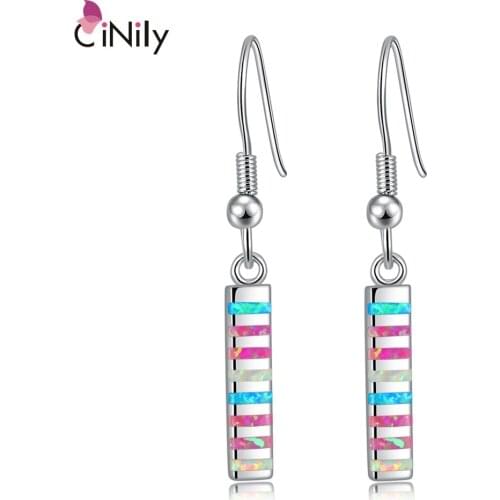 CiNily Created Pink White Blue Fire Opal Silver Plated Earrings Wholesale Fashion for Women Jewelry Dangle Earrings 1.5" OH2832