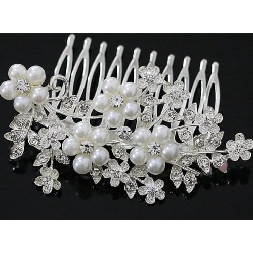 14 style bride hairpins faux pearl flower wedding crystal rhineston hair combs clip hairdress silver-color headband tiara B1266