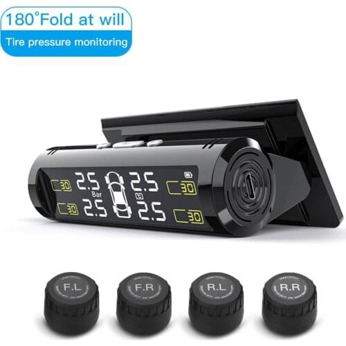 Car TPMS Solar Power Hidden Wireless Pressure Monitoring System Auto Security Alarm Control System With LCD Display