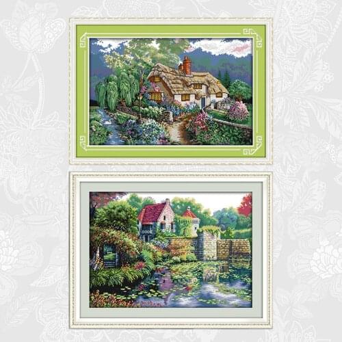 Joy sunday Sunset Printed Fabric Cross Stitch DIY Handmade Needlework England castle Cross-stitch Kits Embroidery Sets