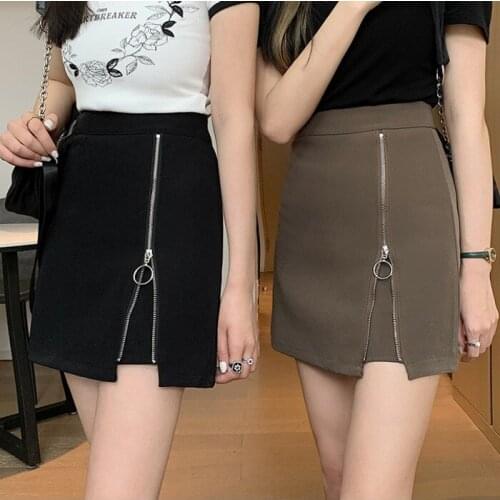 Spring and summer half-length skirt women 2021 new irregular A-line skirt thinner zipper split hip skirt skirt