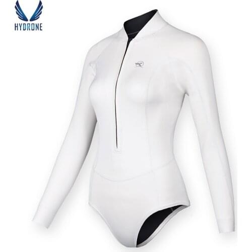 SaveOcean 2mm White Long Sleeve Front Zipper Bikini Bottom One Piece Wetsuit Freediving Sun Protection Surf Suit Female Swimwear