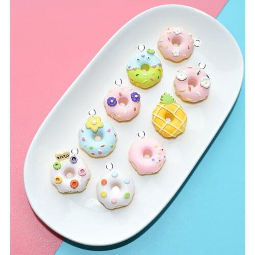 Yamily 10Pcs/Resin 3D Food Charm Dollhouse Simulation Fruit Donuts DIY Making Pendant Jewelry For Keychain Earrings Necklace