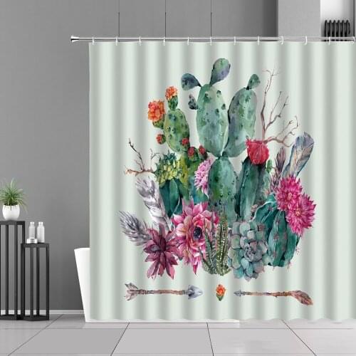 Cactus Flower Shower Curtains Tropical Plant Leaf Floral Flamingo Animal Pattern Bathroom Curtain Nordic Home Decor Cloth Screen