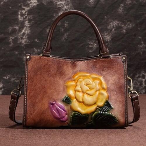 Female Retro Cowhide Embossing Shoulder Crossbody Bags 2021 Winter Casual Genuine Leather Big Capacity Women Handbag Sac A Main