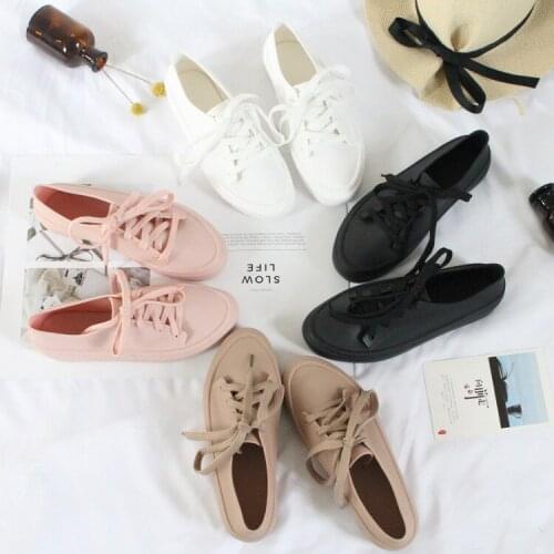 2021Womens Flat Shoe Spring Autumn Casual Lace up Women Rain Shoes Rubber Waterproof Shoes For Women Flat Rain Comfortable Shoe