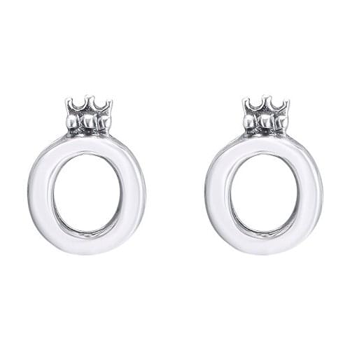 Authentic 925 Sterling Silver Polished Crown O Stud Earrings For Women Wedding Jewelry Pendientes Bijoux Femme