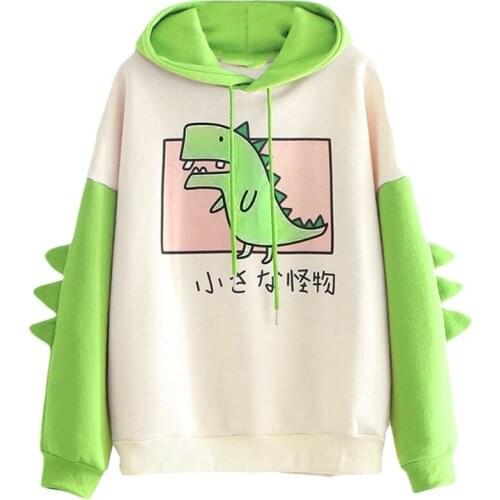 Women Long Sleeve Hoodies Anime Dinosaur Splice Sweatshirt Cosplay Cartoon Tops H9ED