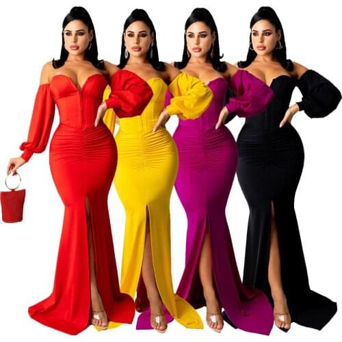 Sexy Prom Dresses Jersey Slide Split Sweetheart Off-Shoulder Long Sleeve Zipper Mermaid Gowns Novia Do 2021 New Party Vestidos