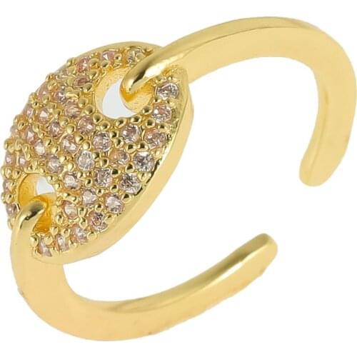 Gold Color Authentic Copper Micro Pave CZ Simple Minimalist Open Adjustable Finger Rings for Women round gold color Band Female