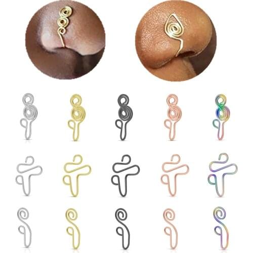 1Pcs Stainless Steel Spiral Fake Piercing Nose Ring Cuff Fake Nose Piercing Clip On Snake shape Nose Clip Body Jewelry