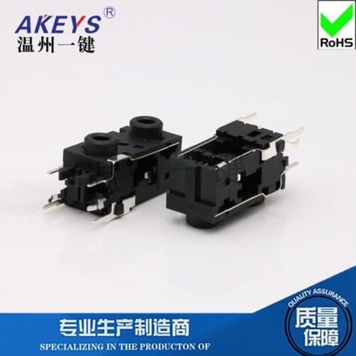 10 PCS 3.5 Headphones Jack Diplopore Horizontal 6 Feet Plug-in 2 Fixed Foot Double Double Interface PJ394-6P Plastic