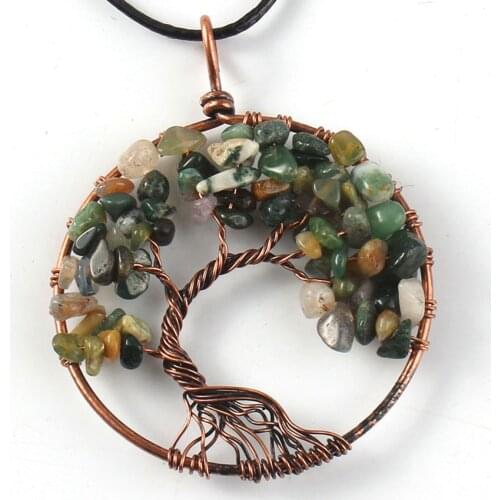 100-Unique 1 pcs Trendy Copper Plated Wire Wrapped Indian Agates Stone Pendant Necklace Tree of Life Jewelry