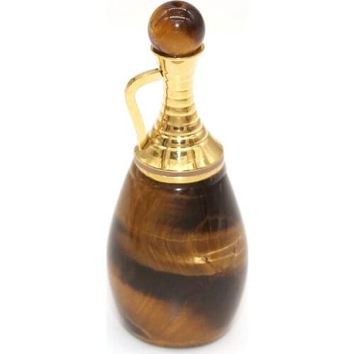 100-Unique 1 Pcs Light Yellow Gold Color Natural Tiger Eye Stone Perfume Bottle Pendant Elegant Women Jewelry