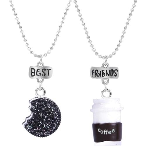 2 Pieces / Set Of Mini Oreo Biscuits And Coffee Pendant Necklace Best Friend Cookies Milk BFF Gift Food Friendship Jewelry