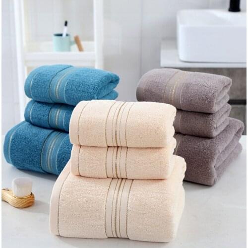 3pcs/set 100% Cotton Towel Set Bathroom Solid color Bath Towel For Adults Face Hand Towels Terry Washcloth Travel Sport Towel