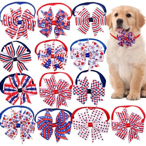 30pcs Pet Dog Bowties Red White Blue Pet Dog Ribbon Bow Tie Collar for 4th July Dog Neckties Grooming Products Dog Cat Bow Tie
