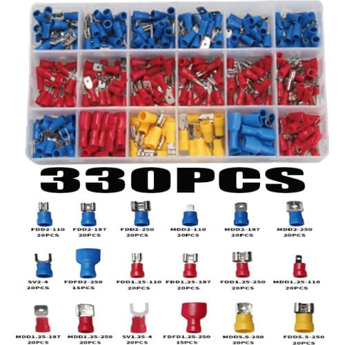 330Pcs/lot Assorted Full Insulated Fork U-type Crimp Terminals Set Wire Connectors Assortment Kit Electrical Spade Ring Set