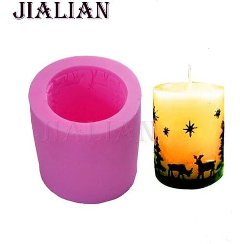 3D Cylinder-shaped Christmas snowflake Candle Mould Star Deer Tree pine Soap Mold Chocolate silicone molds DIY Tool T0786